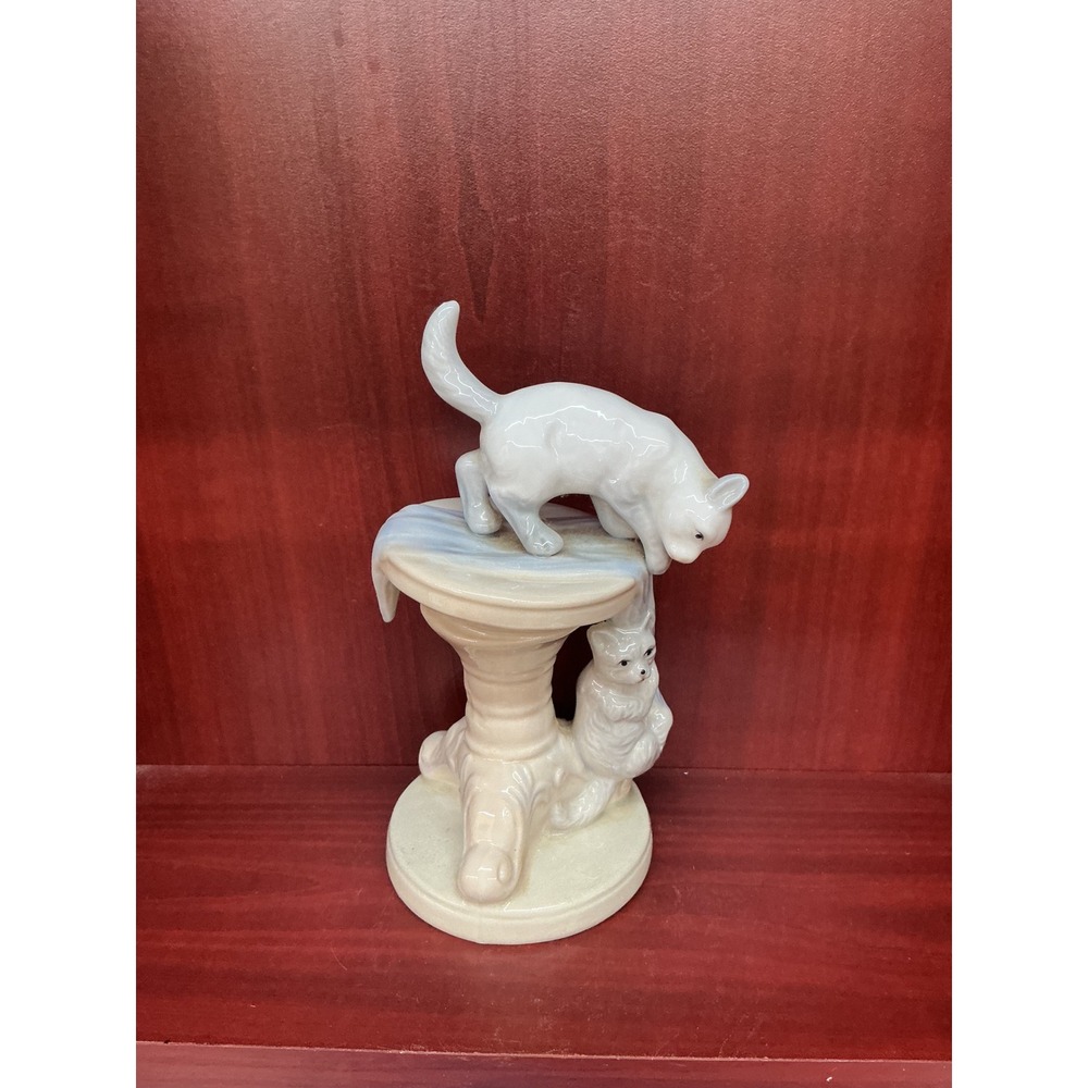 Vintage Sophia-Ann Porcelain Kittens Playing on Pedestal Figurine White Glossy